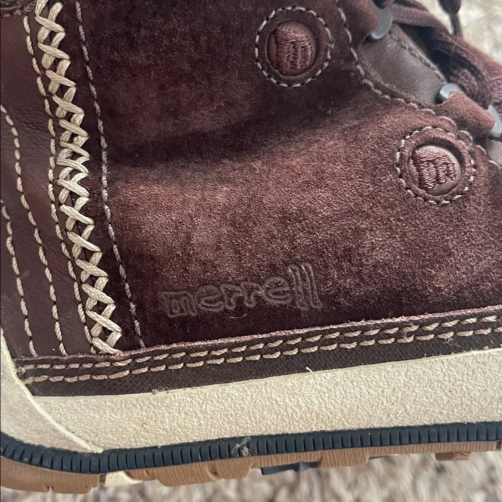 Merrell Puffin Lace Mid Brown Women's Lined Suede Lace Up Snow Boots size 6.5